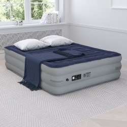 Flash Furniture Air Mattress With ETL Certified Internal Electric Pump And Carrying Case, Queen, Blue