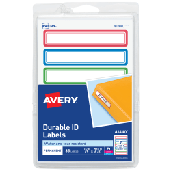 Avery® Durable Labels, 41440, Rectangle, 5/8" x 3-1/2", Assorted Border Colors, Pack Of 35