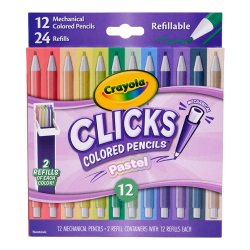 Crayola 12 Ct & 24 Refills CLICKS Mechanical Colored Pencils, Pastel