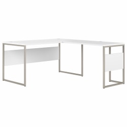Bush Business Furniture Hybrid 60"W L-Shaped Corner Desk Table With Metal Legs, White, Standard Delivery