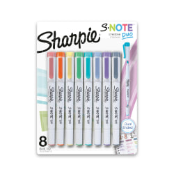 Sharpie S-Note Duo Dual-Tipped Creative Markers, Bullet/Chisel Point, Assorted Colors, Pack Of 8 Markers