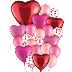 Amscan Valentine’s Day Foil And Latex Balloon Bouquet, Heart/Round, 11" To 22", Red/Pink/White, Pack Of 22 Balloons