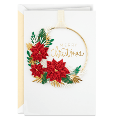 Hallmark Signature Christmas Card With Hoop Wreath (Merry Christmas Poinsettias)