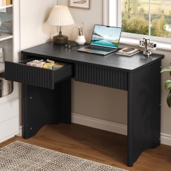 Bestier 40"W Fluted Computer Desk with 2 Drawers, Black, Total Qty 1