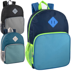 Trailmaker 2-Tone Backpacks, Black/Blue/Green, Pack Of 24 Backpacks