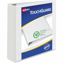Avery® Touchguard™ View 3-Ring Binder With EZ-Turn™ Rings And Antimicrobial Protection, 2" D-Rings, 40% Recycled, White