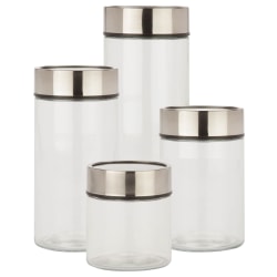Honey Can Do Kitchen Glass Jar Set With Stainless Steel Lids And Fresh-Date Dials, 11-7/16"H x 4-9/16"W x 4-9/16"D