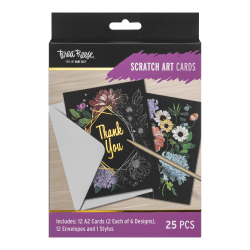 Brea Reese® Scratch Art Card Kit, A2 (4-1/4" x 5-1/2"), Floral Designs, Kit Of 25 Pieces