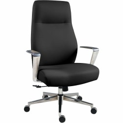 Lorell Fuerte Executive/Conference High-Back Chair with Polished Aluminum Arms - High Back - Black - Poly, Polyurethane - Armrest - 1 Each