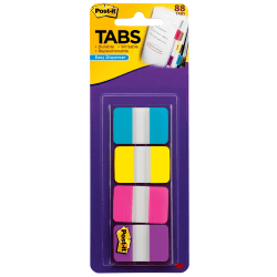 Post-it® Tabs With On-The-Go Dispenser, 1", Assorted Colors (686-AYPV1IN), Pack Of 88 Tabs; Aqua, Yellow, Pink, Violet