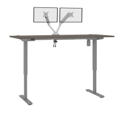 Bestar Upstand Electric 72"W Standing Desk With Dual Monitor Arm, Bark Gray