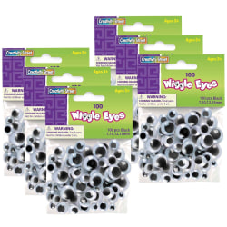 Creativity Street Plastic Wiggle Eyes, Assorted Sizes, Black/White, 100 Eyes Per Pack, Set Of 6 Packs