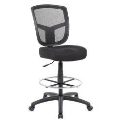 Boss Office Products Contract Mesh Armless Drafting Stool With Back, Black