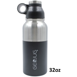 Brentwood GeoJug G-1032BK 32oz Stainless Steel Vacuum Insulated Water Bottle, Black - 1 quart - Black, Silver - Stainless Steel