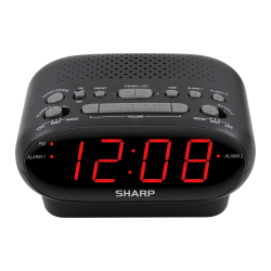 Sharp AM/FM Dual Alarm Clock Radio, 2-7/16"H x 4-5/16"W x 5-1/2"D, Black