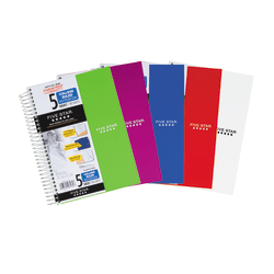 Five Star® Notebook, 9 1/2" x 7 1/4", 5 Subjects, College Ruled, 180 Sheets, Assorted Colors (No Color Choice) - 1 Notebook
