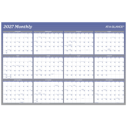 AT-A-GLANCE® 2027 Vertical Horizontal Reversible Erasable Yearly Wall Calendar, Blue, Large, 24" x 36"