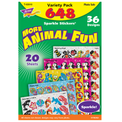Trend Sparkle Stickers, Animal Fun, 648 Stickers Per Pack, Set Of 2 Packs