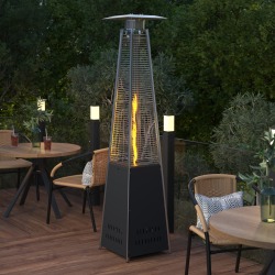 Flash Furniture Sol Patio Outdoor Propane Heater with Wheels, 90"H x 22-1/4"W x 22-1/4"D, Black