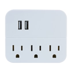GE USB Wall Charger With 3 Outlets, White, 32193