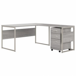 Bush Business Furniture Hybrid 60"W L-Shaped Corner Desk Table With Mobile File Cabinet, Platinum Gray, Standard Delivery