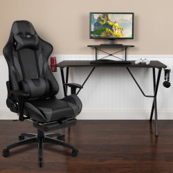Flash Furniture Gaming Desk And Reclining Chair Set With Cup Holder, Headphone Hook And Monitor/Smartphone Stand, Gray
