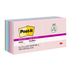 Post-it® Super Sticky Notes, 1080 Total Notes, Pack Of 12 Pads, 3" x 3", 30% Recycled, Wanderlust Pastels Collection, 90 Notes Per Pad