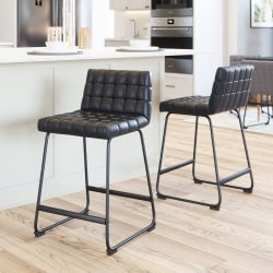 Zuo Pago Faux Leather Counter Height Stools, Black, Set Of 2 Stools