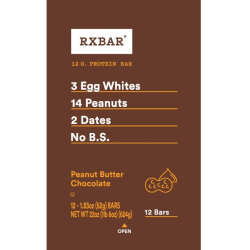 RXBAR Protein Bars, Peanut Butter Chocolate, 1.8 Oz, Pack Of 12 Bars