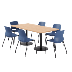 KFI Studios Proof Rectangle Pedestal Table With Imme Chairs, 31-3/4"H x 72"W x 36"D, Maple Top/Black Base/Navy Chairs