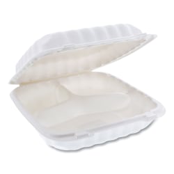 Pactiv Evergreen EarthChoice® SmartLock® Microwavable MFPP Hinged Lid Containers, 3-1/8"H x 9"W x 9"D, White, Carton Of 120 Containers