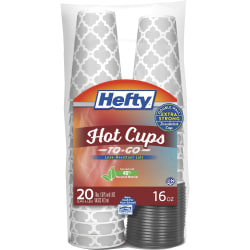 Hefty Hot Cups & Lids To-Go - 16 fl oz - 20 / Pack - Gray, Silver - Coffee