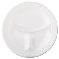 Dart® Quiet Classic® 3-Compartment Laminated Foam Plates, 10 1/4", White, 125 Plates Per Pack, Case Of 4 Packs