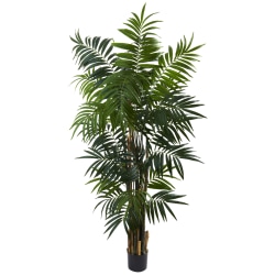 Nearly Natural Bulb Areca Palm 72"H Plastic Tree With Pot, 72"H x 48"W x 44"D, Green