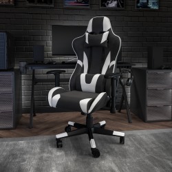 Flash Furniture X20 Ergonomic LeatherSoft™ Faux Leather High-Back Racing Gaming Chair, White/Black
