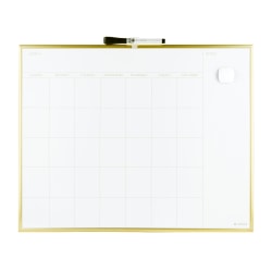 U Brands® Magnetic Dry-Erase White Calendar Whiteboard, 16" x 20", Steel Frame With Gold Finish