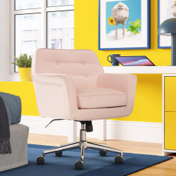 Serta® Ashland Home Mid-Back Office Chair, Twill Fabric, Blush Pink/Chrome