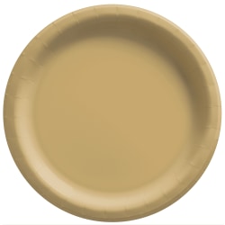 Amscan Round Paper Plates, Gold, 10", 50 Plates Per Pack, Case Of 2 Packs