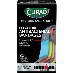 CURAD® IRONMAN Performance Series Antibacterial Bandages, 3/4" x 4", Pack Of 480 Bandages
