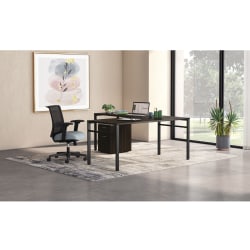 HON® Mod 66"W L-Station Table Writing Desk With Mobile Pedestal, Java Oak/Black/Cool Neutral