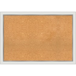 Amanti Art Rectangular Non-Magnetic Cork Bulletin Board, Natural, 39" x 27", Eva White Silver Narrow Plastic Frame
