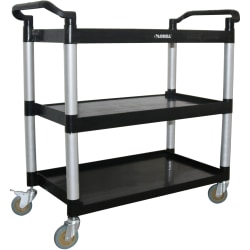 Lorell X-tra Utility Cart - 3 Shelf - Dual Handle - 300 lb Capacity - 4 Casters - 4" Caster Size - Plastic - x 42" Width x 20" Depth x 38" Height - Black - 1 Each