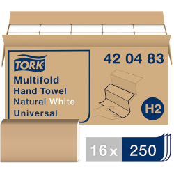 TORK Universal Multifold Hand Towel - 1 Ply - Multifold - 9.10" x 9.50" - Natural, White - Paper - Embossed - For Hand - 250 Per Pack - 4000 / Sheet