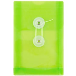 JAM Paper® Index Booklet Plastic Envelopes, 4-1/4" x 6-1/4", Button & String Closure, Green, Pack Of 12 Envelopes