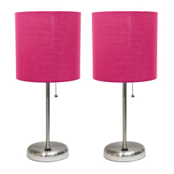 LimeLights Stick Lamps, 19-1/2"H, Pink Shade/Brushed Steel Base, Set Of 2 Lamps