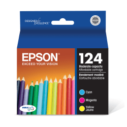 Epson® 124 DuraBrite® Ultra Cyan, Magenta, Yellow Ink Cartridges, Pack Of 3, T124520
