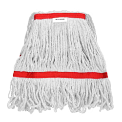 Alpine Industries Cotton Loop-End Mop Heads With 1" Head And Tail Bands, 16 Oz, White/Red, Set Of 12 Heads