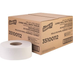 Genuine Joe Jumbo Jr Dispenser Bath Tissue Roll - 2 Ply - 3.30" Width x 1000 ft Length - 8.88" Roll Diameter - White - Fiber - 12 / Carton