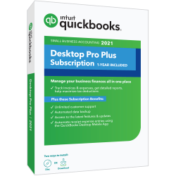 Intuit® QuickBooks® Desktop Pro Plus 2021, 1-Year Subscription, For Windows®, Disc/Download