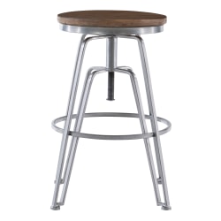 Linon Mantell Adjustable Stool, Matte Chrome/Brown